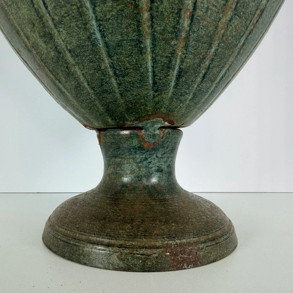 Bronze Tone Metal Urn Jardiniere Vase Handles Pedestal VTG Neoclassical Style‎
